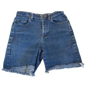 Liz Claiborne Womens Denim Shorts Stretch Liz Wear Mid Rise Raw Hem Blue Size 4